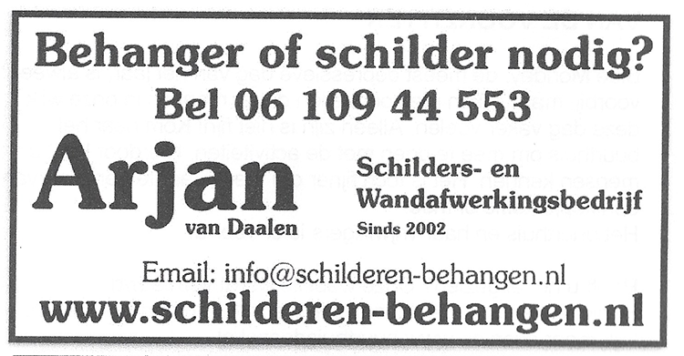 Advertentie Arjan schilderen en behangen