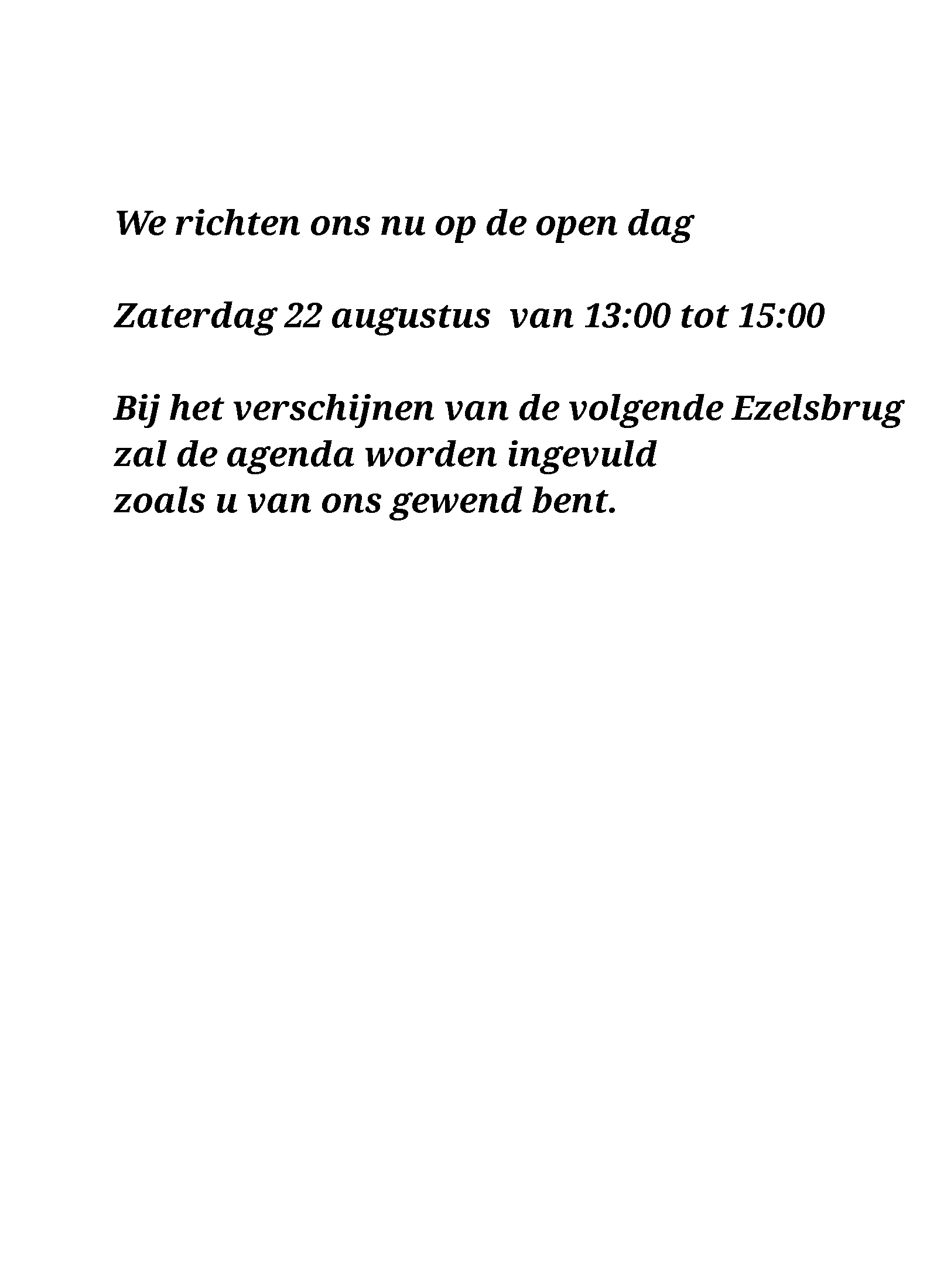 Actuele activiteiten en belangrijke data