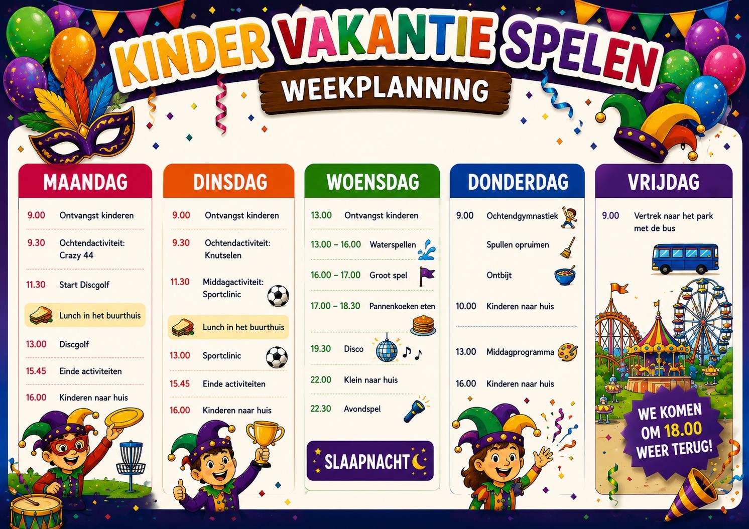 Planning Kindervakantiespelen 2026